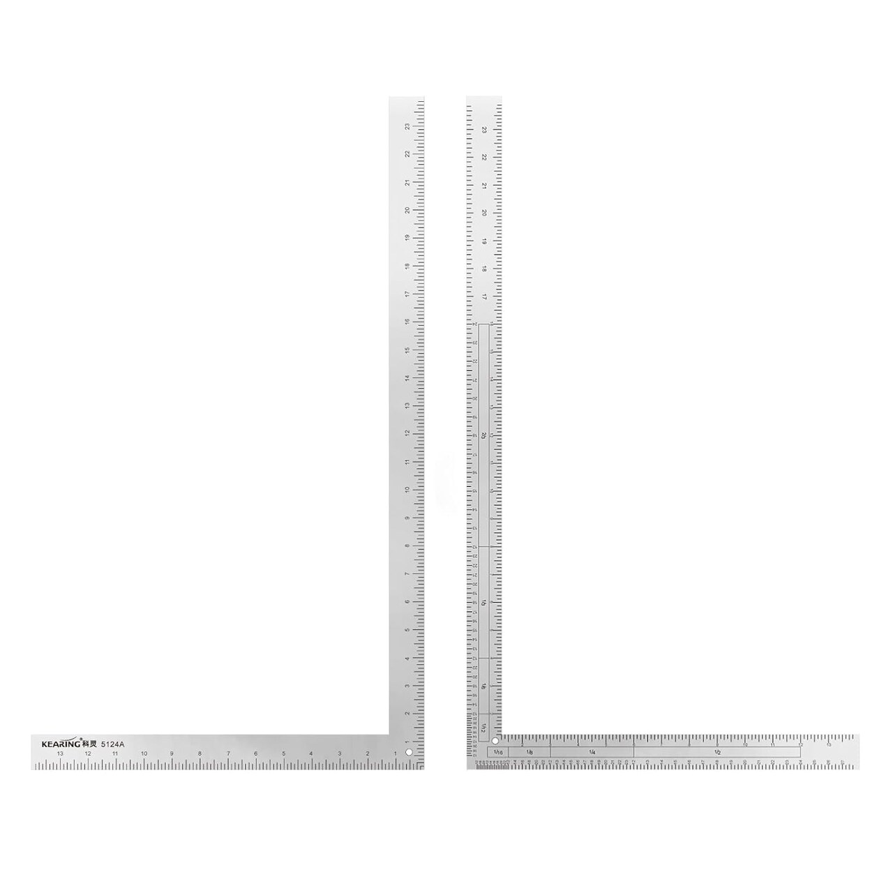 Kearing® L-Square Ruler 24" x 14", Made from Aircraft Aluminum, 1/8” Calibrations Markings On Both Sides
